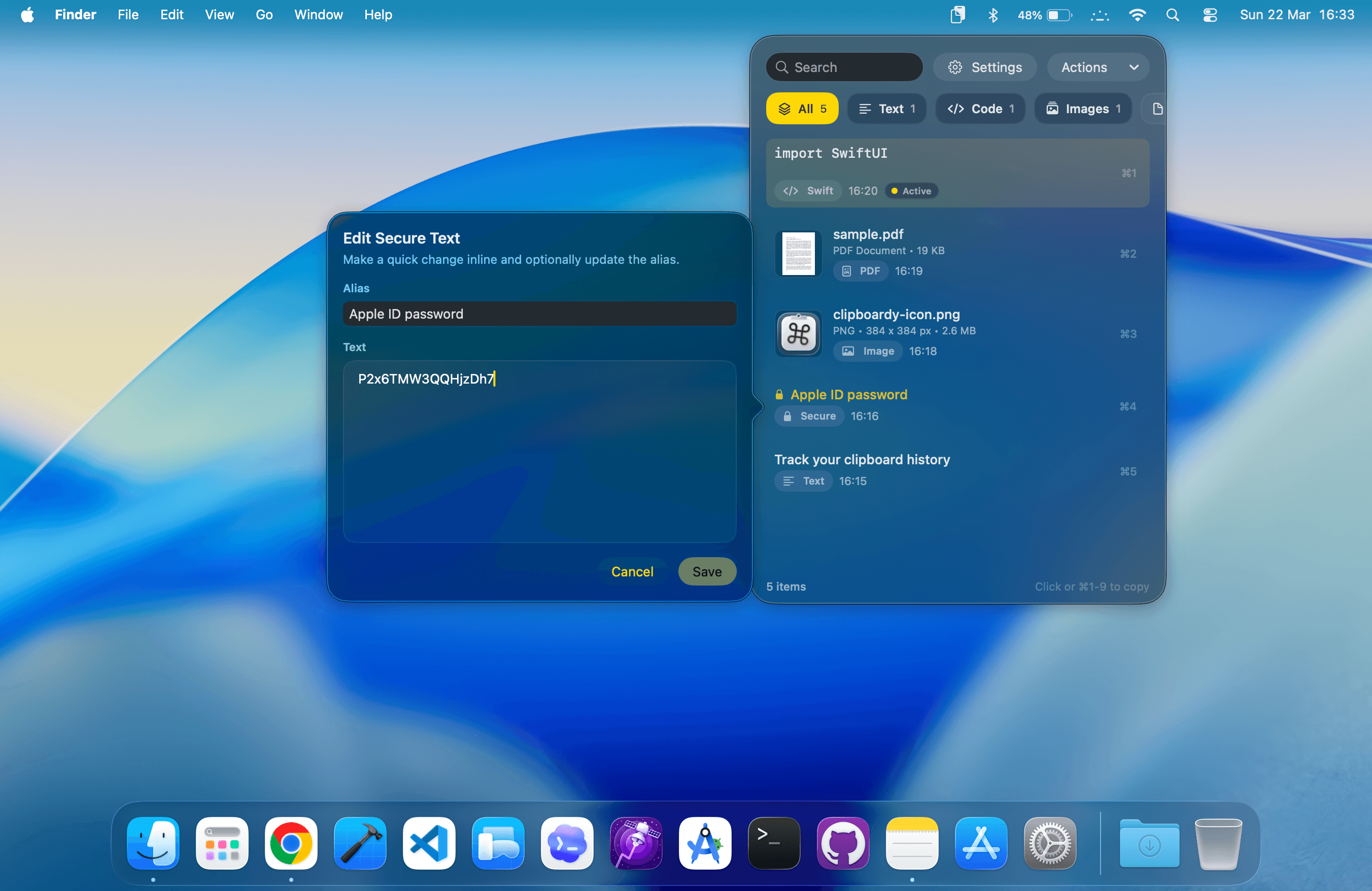 ClipBoardy secure text editor beside clipboard history.