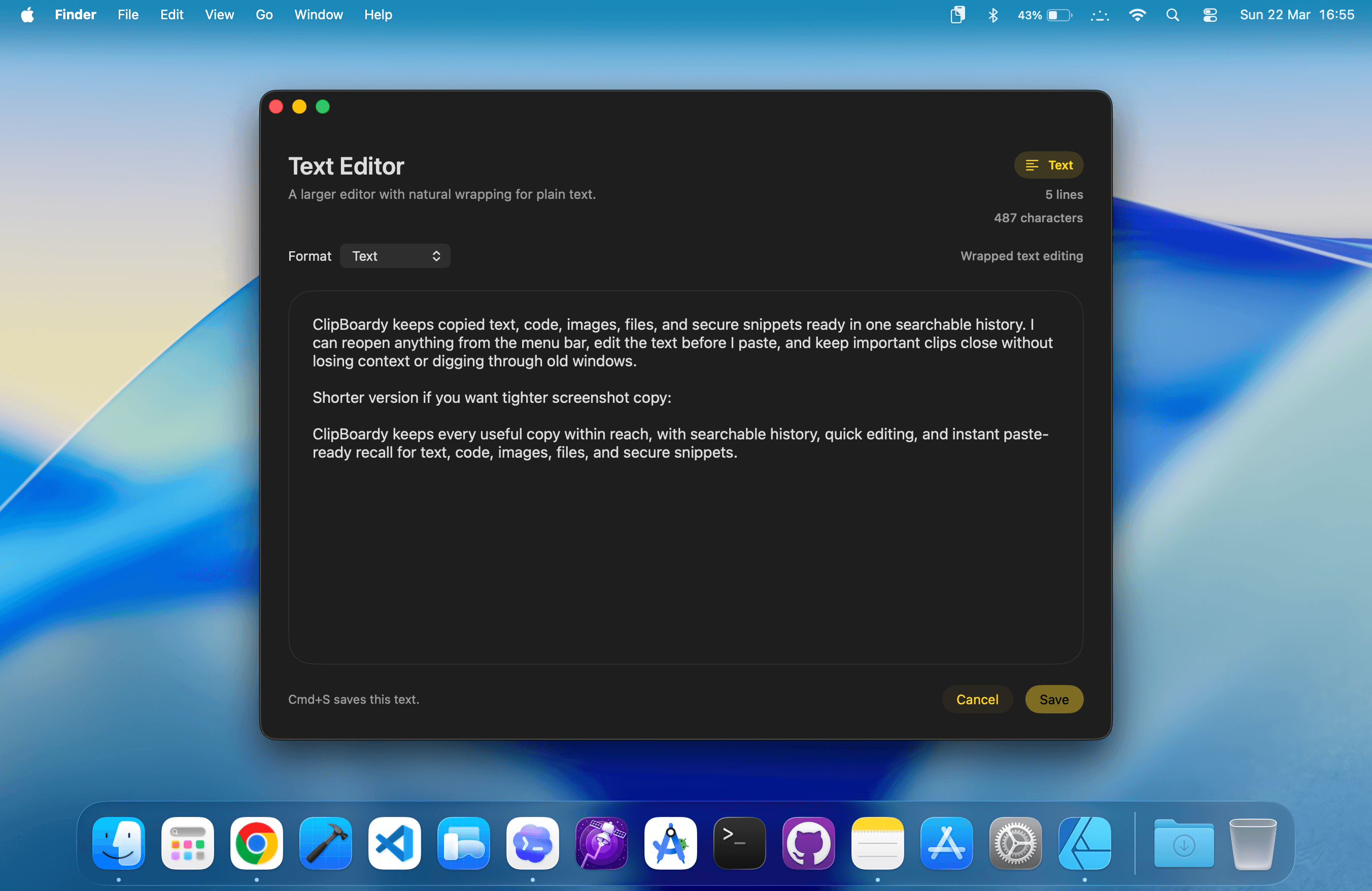 ClipBoardy text editor for longer clipboard text.